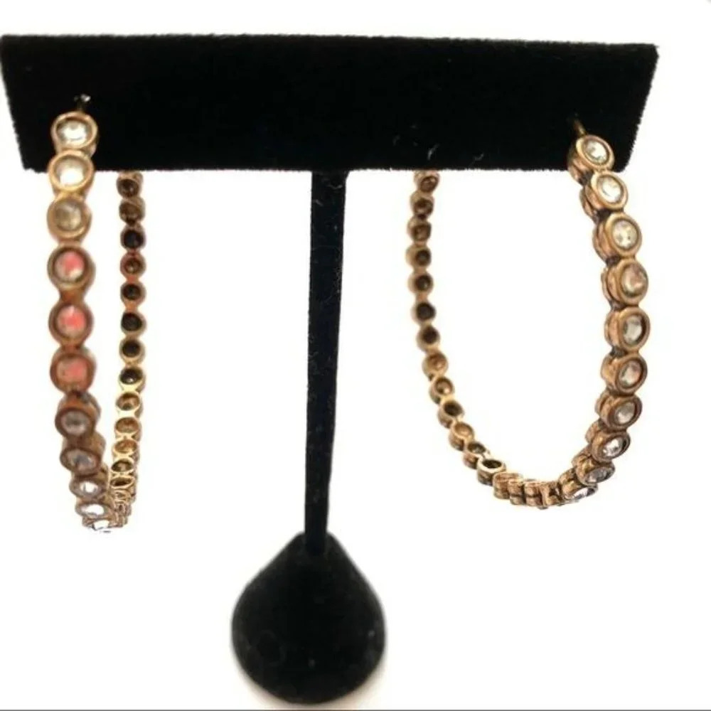 Antiqued Brass Crystal Hoop Earrings - Picture 3 of 5